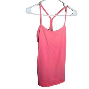 Lululemon Tank Top Women's 8 Neon Pink Strappy Athletic Built In Bra Active